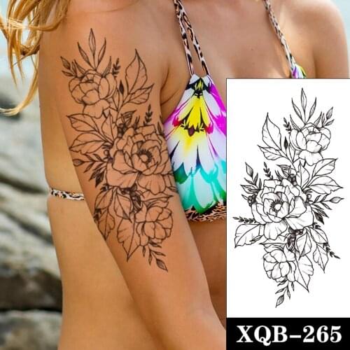 Waterproof Temporary Tattoo Sticker Black Flowers Branches and Leaves Design Fake Tattoos Flash Tatoos Arm Body Art for Women