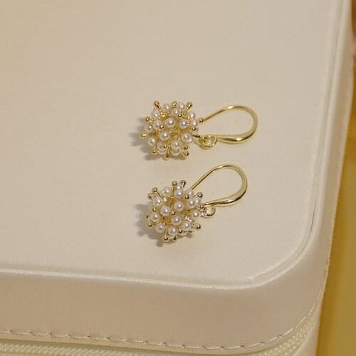 Japanese&Korea Delicate Jewelry 14K Real Gold AAA Zircon Pearl Beads Dangle Earrings for Women Luxury Drop Earrings