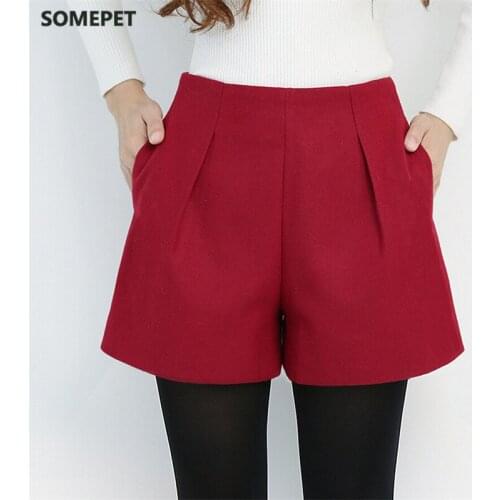 Winter Shorts For Women Wool Boots Shorts Candy Colors Zip Up Loose Short Pants With Pockets Female Casual Wear