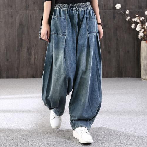 Loose Plus Size Harlan Jeans Female 2021Spring Autumn New Fat MM Radish Denim Pants Literary Retro Women Lantern Cowboy Pants607