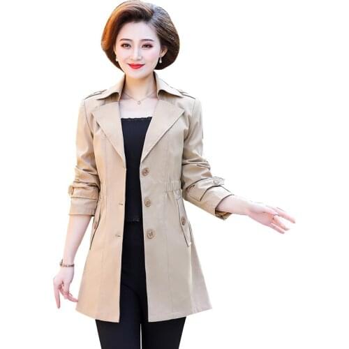 Women Trench Coat Spring Autumn Thin Medium Long Coat Plus Size 5XL Windbreaker Female Basic Coat RE2520