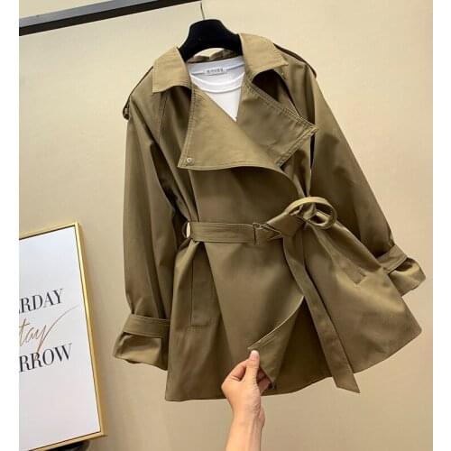 Women Trench Coat Fashion Spring Autumn Korean Long Sleeve Lace Up Windbreaker Ladies Outerwear Temperament Loose Clothes H1234
