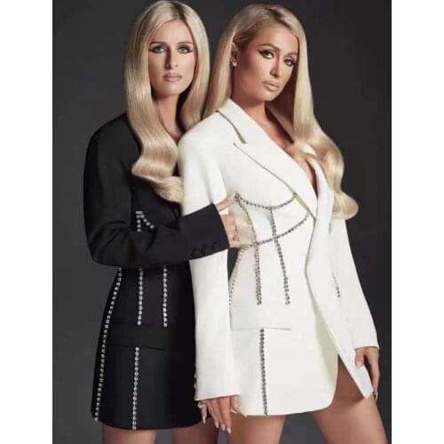 2021 New Fashion Women Black White Long Sleeve V Neck Dress