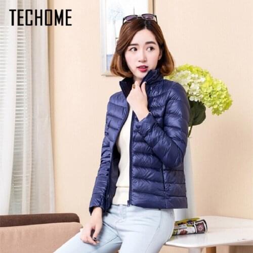 TECHOME New Woman Coat Ultra Light Down Jacket Women Short Coats Stand Collar Plus Size 4XL With Carry Bag Girl Duck Down Coat