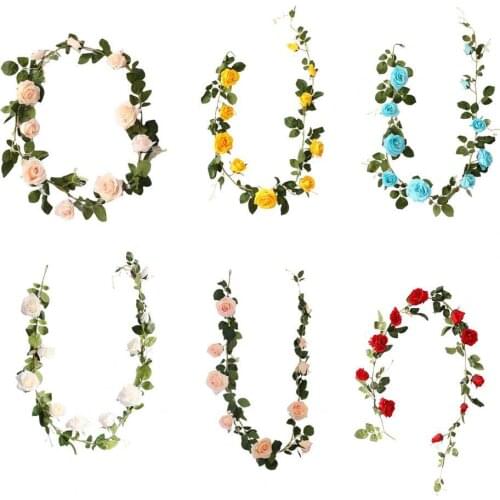 1Pc 1.8M Artificial Rose Decorative Vivid Faux Silk Flower Vines Garland Fake Flower for Wedding
