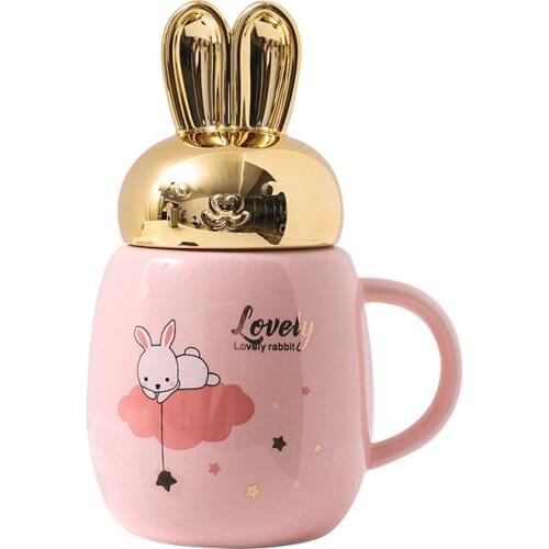 1 PC Cartoon Rabbit Ear Ceramic Cup Gold Painted Small Refreshing Big Belly Mug Office Tea Coffee Mug