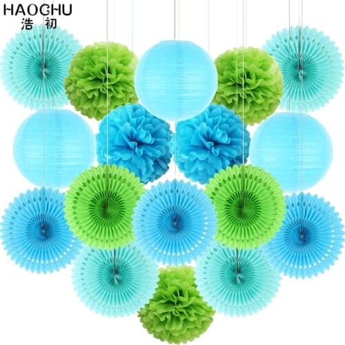 17pcs Paper Fans Decoration Tissue Paper Lanterns Poms Flower Baby Shower Birthday Wedding Festival Party Christening & Baptism