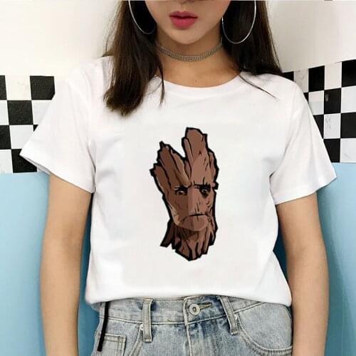 2021 Funny Wooden Man Cartoon Tshirt Kawaii Groot Graphic Women Tee New Style Cotton O-neck Hip Hop Style Female Streetwear