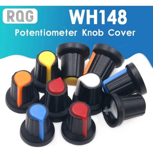 25PCS/lot WH148 potentiometer knob cap(copper core) 15X17mm 6mm Shaft Hole AG2 Yellow Orange Blue White Red 5value*5PCS=25PCS