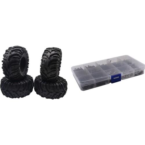 450Pcs M3 M4 Metal Screws Nuts Box for Axial SCX10 90046 Traxxas Trx4 & 4PCS 130mm Mud Grappler Rubber Tyre Wheel Tires