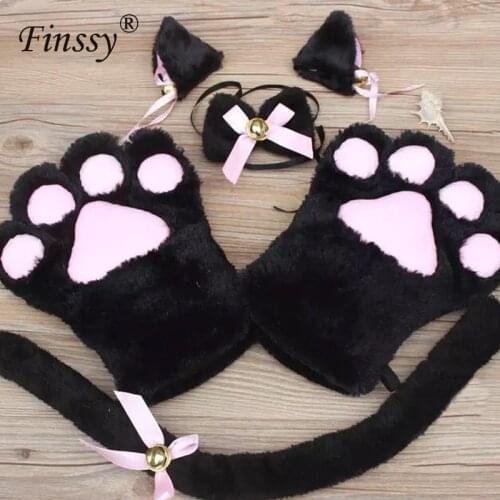 5PCS Cat Girl Cute Sweet Kitten Cat Maid Cosplay Role play Anime Costume Gloves Paw Ear Tail Tie Halloween Party