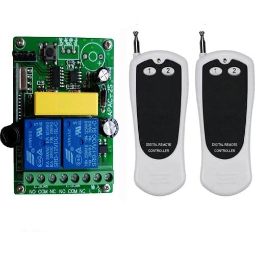 500m 433Mhz Remote Control Switch for Light,Door, Garage Universal Remote AC 220V 2CH Relay Receiver and Remote controller