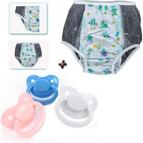 Abdl adult baby diapers animal print diapers panties pvc reusable panties Baby pants ddlg with 3PCS adult Pacifier ​little space