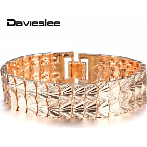 New 16mm Big Bracelet 585 Rose Gold Bangle for Women Girls Fan Patterned Chain Elegant Fashion Jewelry Gift 19.5cm DCB32