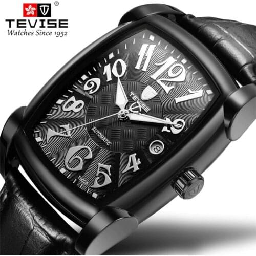 Fashion Design Men Luxury Brand Sport Watches Water Automatic Mechanical Hours Date Hand Clock Men Leather Watch Black Dial