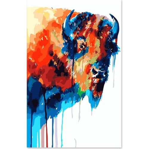 Digital painting manual coloring Abstract Tibet watercolor paintings decorative yak own colored flowers