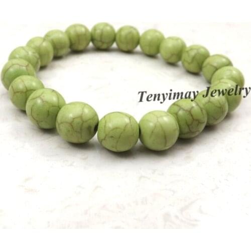 Cheap 10mm Green Turquoises Beaded Bracelet 12pcs/Lot Free Shipping