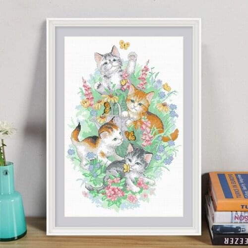 Europe 2021 hot-selling cute cartoon kitten printing cross stitch kits to pass the time at home DIY hand embroidery to send tool