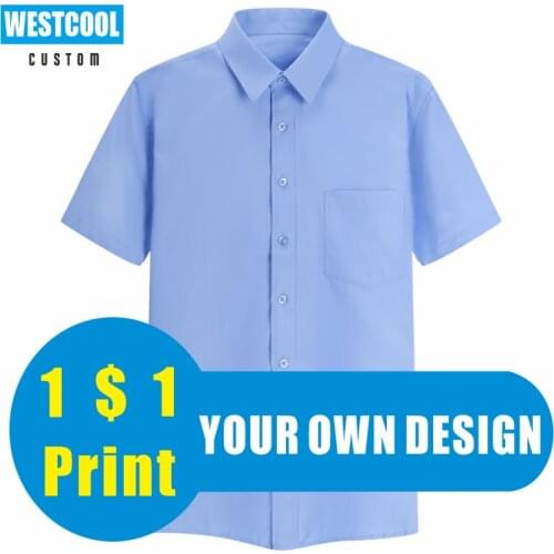 12Colors Short-Sleeved Shirt Custom Embroidery Lapel Men Shirt Logo Personalized Design Printing Slim Cotton WESTCOOL2020