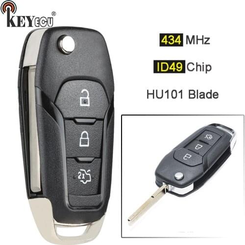 KEYECU 434MHz ID49 Replacement Folding 3 Button Remote Car Key Fob for Ford Escort, New Mondeo 2014 2015 2016 2017