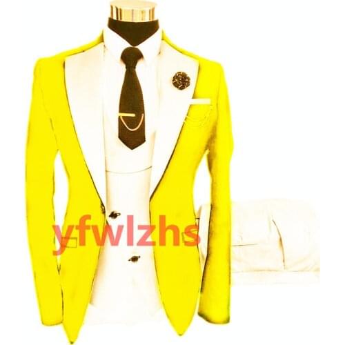 Handsome One Button Groomsmen Notch Lapel Groom Tuxedos Wedding Dress Men Suits Blazer Prom Dinner (Jacket+Pants+Tie+Vest) A189