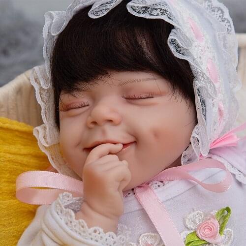 48cm Simulation Reborn Baby Doll Full Silicone Closed Eyes Sleeping Girl with Rooted Eyelashes Fashion Birthday Gift for Girls