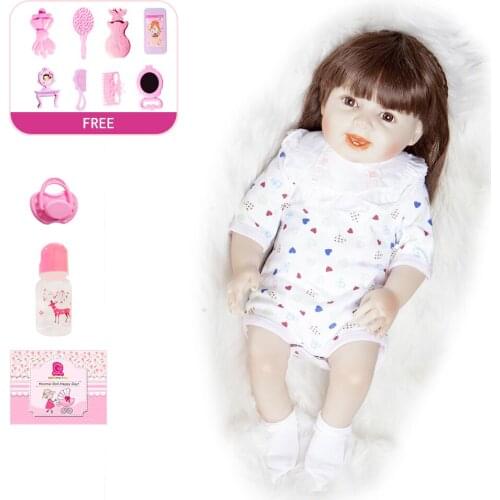 18"Soft Silicone Realistic Toys for Children Baby Bebe Reborn Full Body Hair Toy Doll Smooth Vinyl Body Reborn Doll Baby Dolls