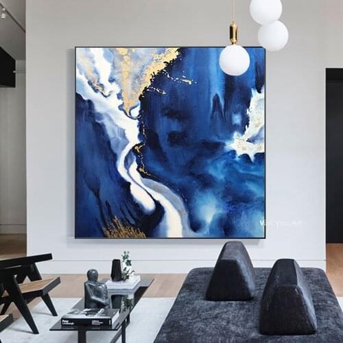 100% Hand-painted High-Quality Abstract Mural Oil Painting On Canvas Family Living Room Abstract Blue Oil Painting New Product