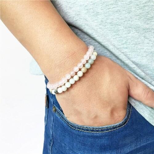 Natural 6MM RoseQuartz Amazonite Bracelets Stack Bracelets Wrist Yoga Bracelet Meditation Bracelet Yoga jewelry Womens Gift