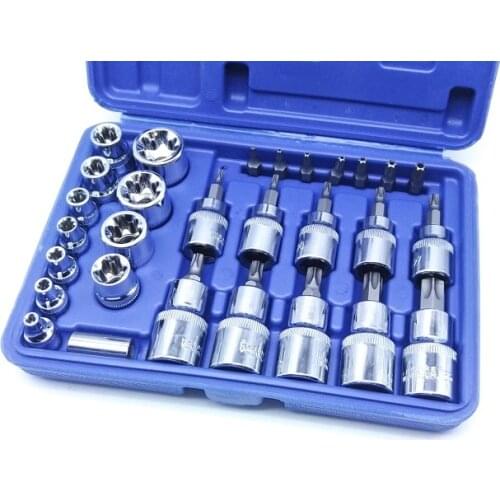 New 29Pcs/set Star Set Male Female Sockets With 1/4" 3/8" 1/2" Torx Ratchet Screwdriver Bit Drive Bit Auto Car Repair Tools