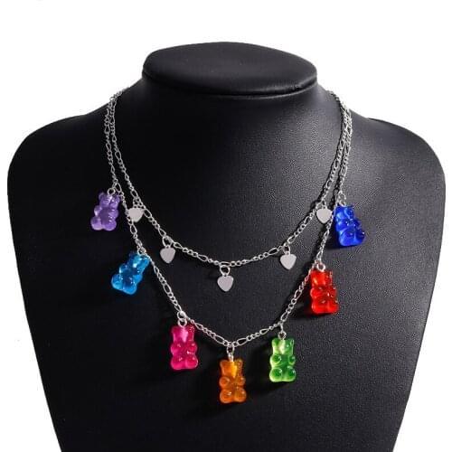 Candy Heart Necklaces Bear Chain Styles Handmade Color Cute Resin Gummy Color Pendant for Women Girls Daily Jewelry Party Goth