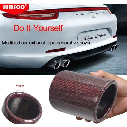 Genuine SUMSOO Car Universal Exhaust Pipe Carbon Fiber Red Cover Muffler Pipe Tip Carbon Fiber Case Exhaust Tip