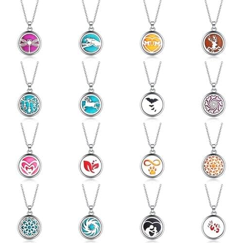 16 Style Stainless Steel Aroma Box Pendant Necklace Magnetic Aromatherapy Essential Oil Diffuser Box Locket Pendant Jewelry 27mm