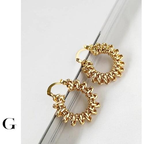 GHIDBK HandmadeTwisted Hollow Hoop Earrings Gold Color Statement Wired Ring Earring Street Style Earring Minimalist Hoops