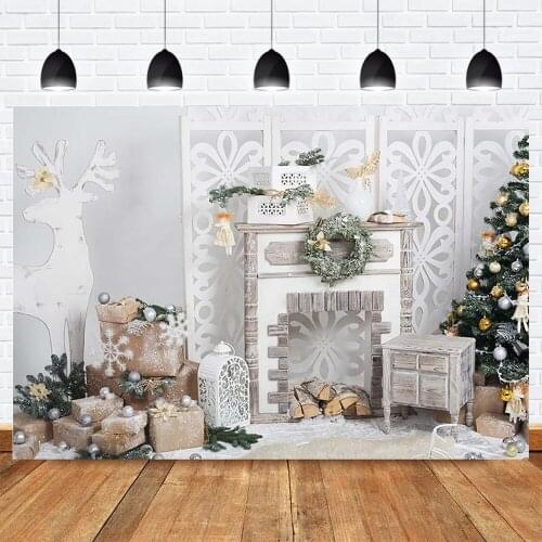Christmas Photography Backdrop Christmas Trees Winter Party Background Fireplace Wreath Baby Gifts Elk Photocall Supplies Props