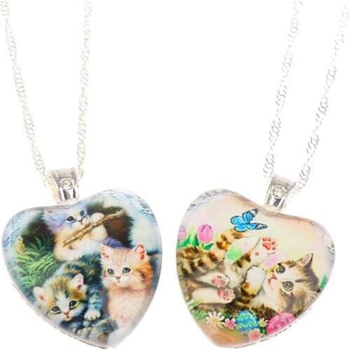 Heart Shape Cat Hummingbird Flower Animals Pendant Crystal Necklace For Women Charm Jewelry Female Wedding Party Gifts