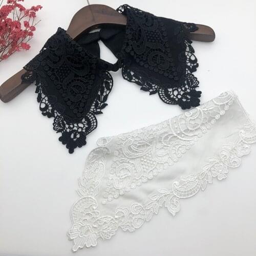 Sitonjwly Lapel Fake Collar Lace Hollow Detachable Collar Necklace Shawl Ladies Vestidos Tie Blouse Half Shirt False Collar