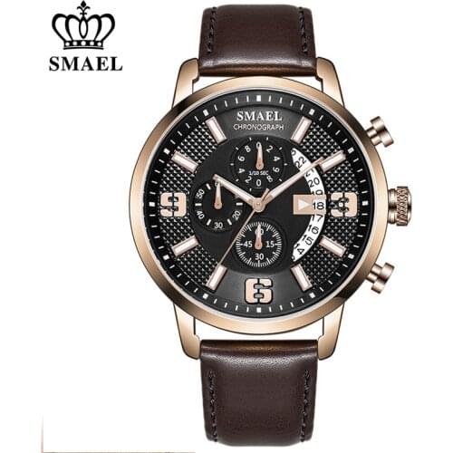 SMAEL Quartz Watch Men Fashion Chronograph Sport Mens Leather Strap Watches Military Clock Male Reloj Hombre Relogio Masculino