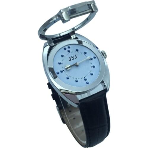 Braille Tactile Wrist Watch with Blue Face,Leather Strap