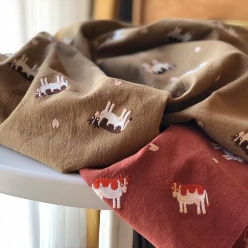 Japanese-Style Three-Dimensional Embroidery Fabrics Cartoon Pattern Cotton Linen Fabric Couch Pillow DIY Bag Clothing