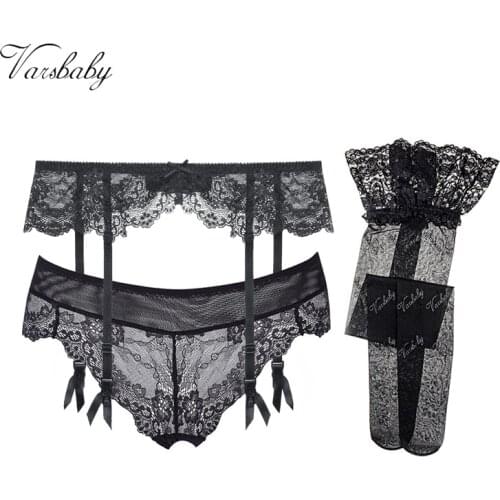 Varsbaby women stockings sexy floral lace panties garters letter stocking