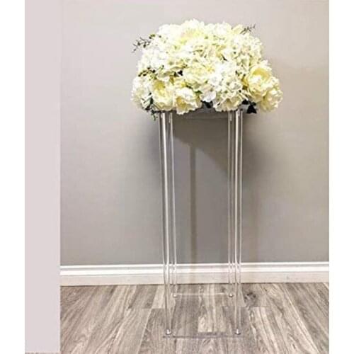 Tall Square Clear Acrylic Crystal Chandelier Wedding Tabletop Flower Stand Holder Pillar Centerpiece Decorative Vase for Marriag