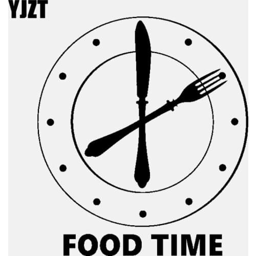 YJZT 12.9CM*14.4CM Vinyl Decal Clock FOOD TIME Kitchen Funny Decoration Car Stickers Black/Silver C3-1084