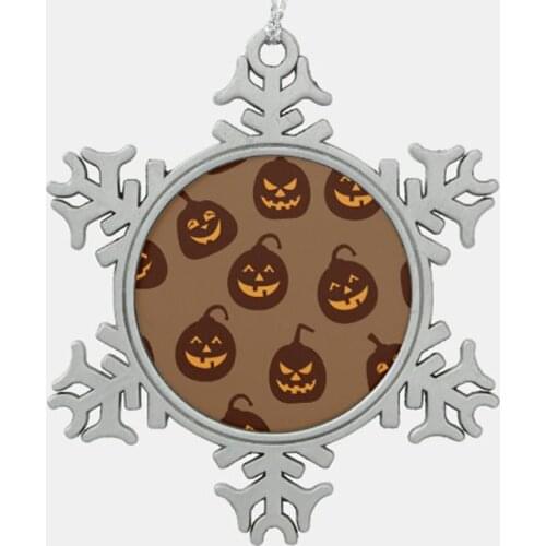 Funny and Scary Brown Halloween Pumpkins Pattern Snowflake Pewter Christmas Ornament,Halloween Ornaments,Halloween Decoration