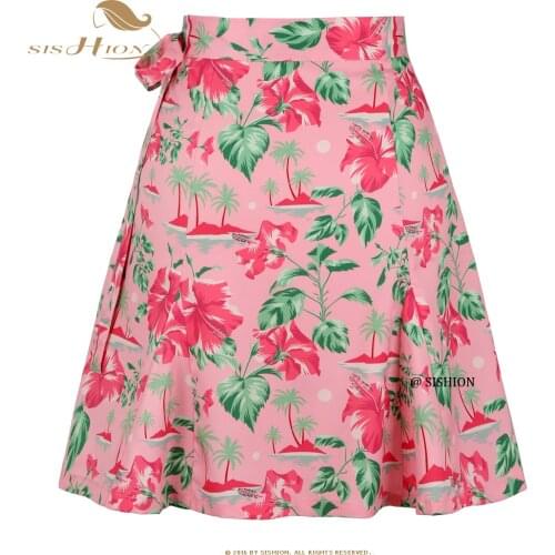 Women Botanical Pattern Pink Skirt SS0015 Sexy Summer Beach Holiday Wrap Skirt Lace Up Jupe Falda