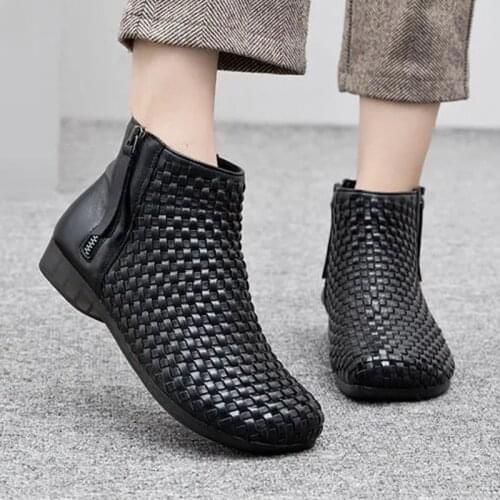 Size 35-41 ladies genuine leather boots woman autumn footwear zipper motorcycle girls shoes higg quality
