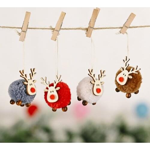 1/6pcs Cute Plush Wooden Elk Pendant Xmas Tree Decor Santa Claus Deer Hanging Ornaments DIY Adornos Para Arbol De Navidad