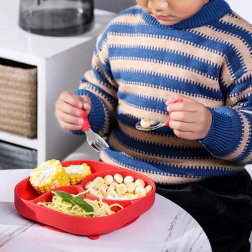 1 Set Feeding Plate Food Grade Heat Resistant Silicone Kids Dinnerware Feeding Plate Set for Home Waterproof Non-Slip