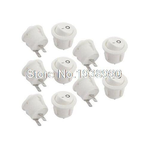 10 Pcs White Round AC 250V 6A 2 Pin SPST ON OFF Rocker Switch