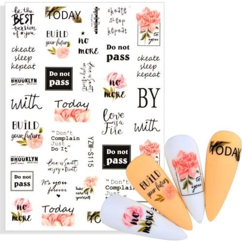 2021 New 3D Nail Stickers Black White Geometric Flower Letter Patterns Adhesive Transfer Decals Nail Art DIY Design Decoration